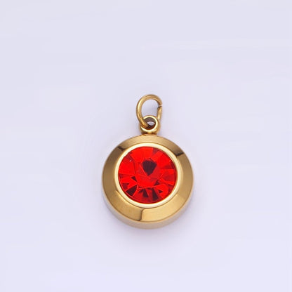 Stainless Steel 15mm Birthstone CZ Round Charm | P987 - P990
