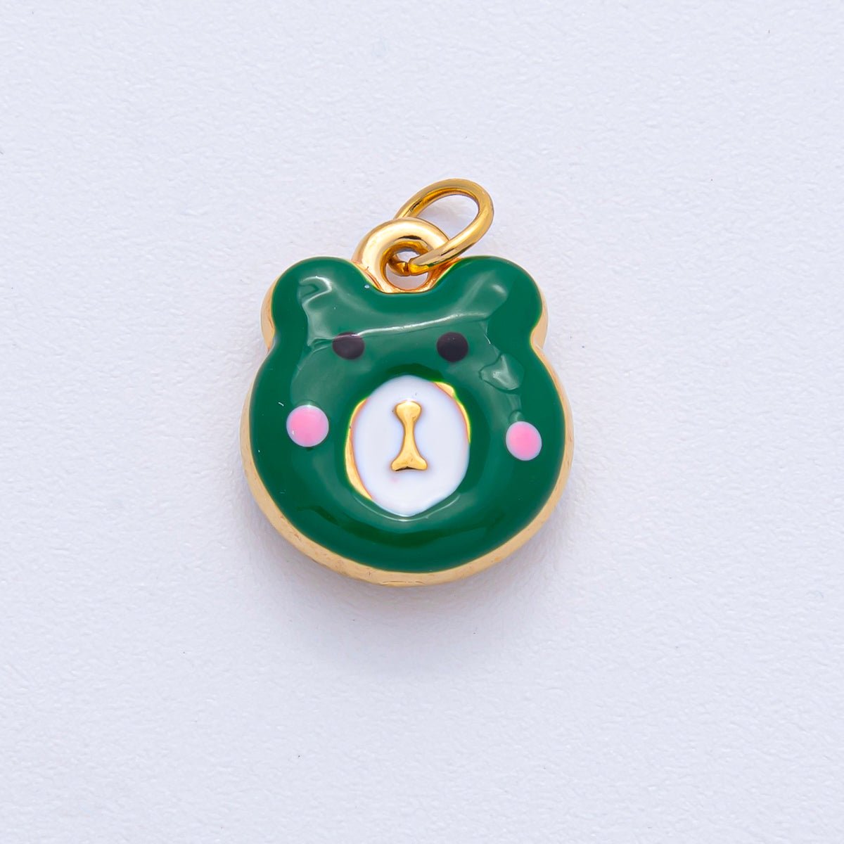 Stainless Steel 15mm Brown, Red, Green, White Enamel Teddy Bear Charm | J865 J889