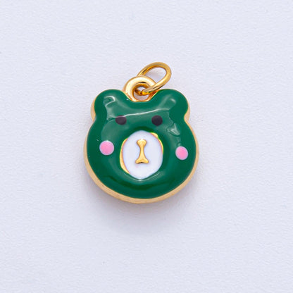 Stainless Steel 15mm Brown, Red, Green, White Enamel Teddy Bear Charm | J865 J889
