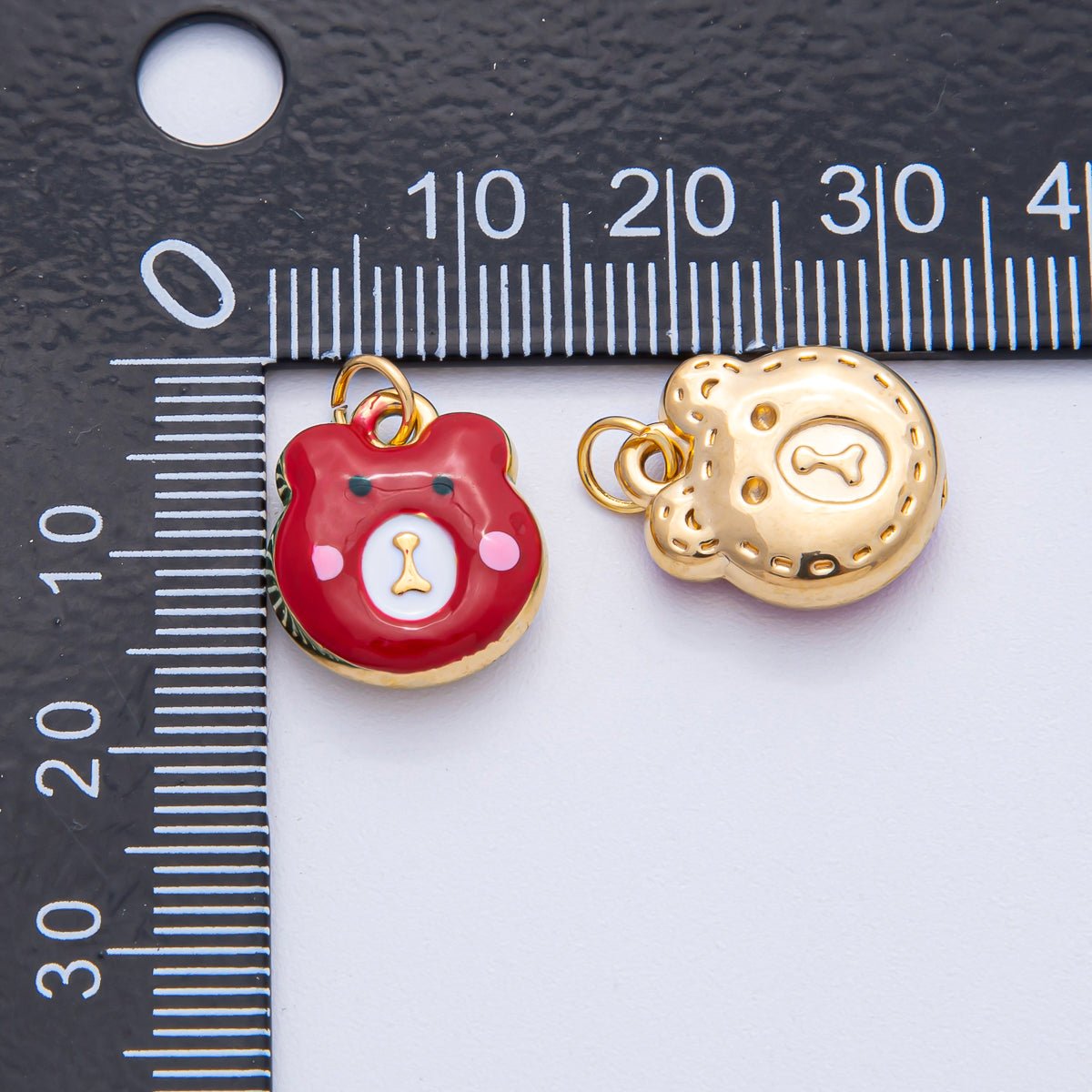 Stainless Steel 15mm Brown, Red, Green, White Enamel Teddy Bear Charm | J865 J889