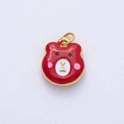 Stainless Steel 15mm Brown, Red, Green, White Enamel Teddy Bear Charm | J865 J889