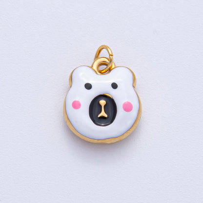 Stainless Steel 15mm Brown, Red, Green, White Enamel Teddy Bear Charm | J865 J889