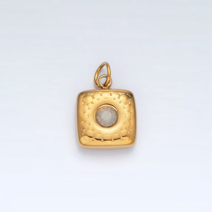 Stainless Steel 15mm Iridescent Opal CZ Textured Square Mini Charm | P568