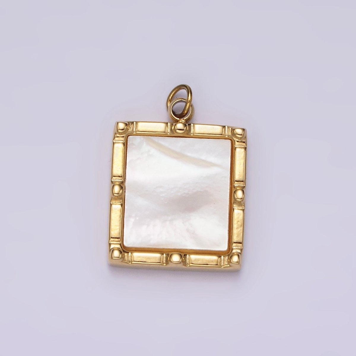 Stainless Steel 15mm Shell Pearl Square Bar Dot Bezel Charm in Silver &amp; Gold | P682 P683