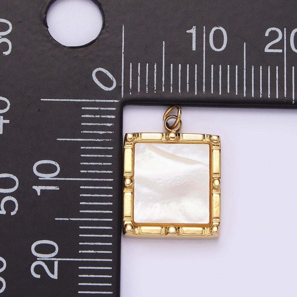 Stainless Steel 15mm Shell Pearl Square Bar Dot Bezel Charm in Silver &amp; Gold | P682 P683
