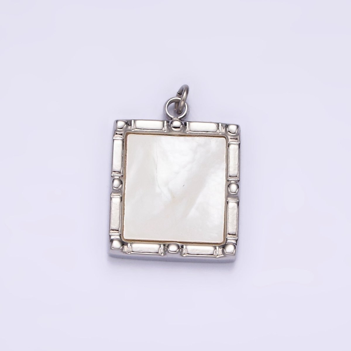 Stainless Steel 15mm Shell Pearl Square Bar Dot Bezel Charm in Silver &amp; Gold | P682 P683