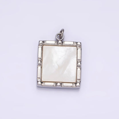 Stainless Steel 15mm Shell Pearl Square Bar Dot Bezel Charm in Silver &amp; Gold | P682 P683