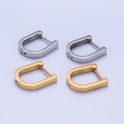 Stainless Steel 15mm U-Shaped Hoop Earrings in Gold &amp; Silver | AB1398 AB1399