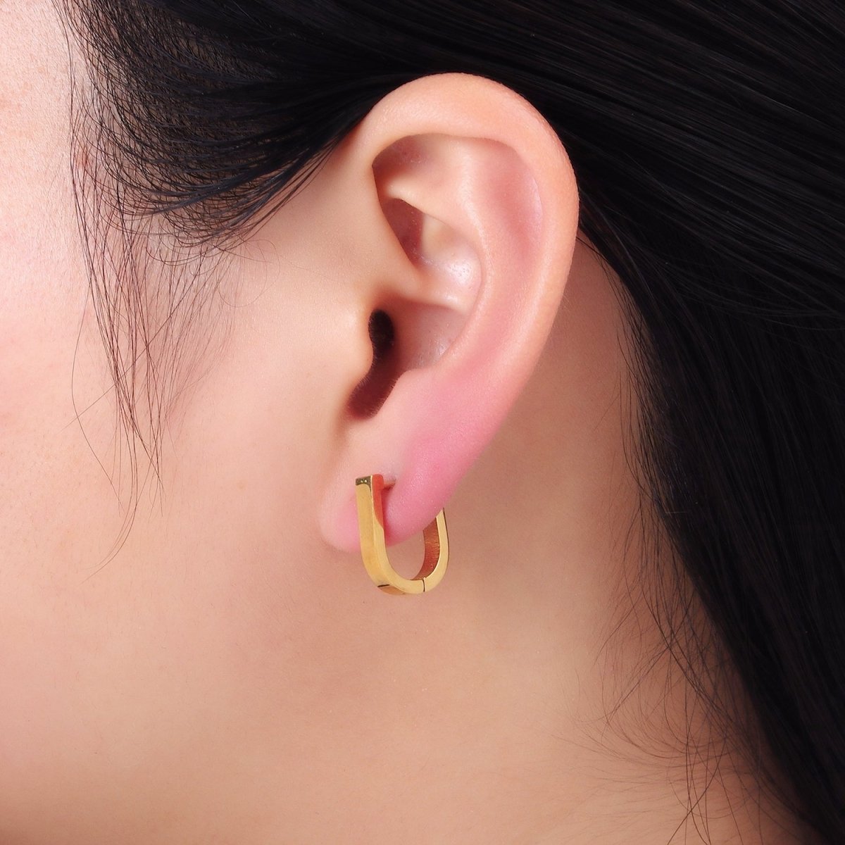 Stainless Steel 15mm U-Shaped Hoop Earrings in Gold &amp; Silver | AB1398 AB1399