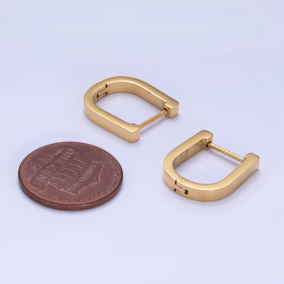 Stainless Steel 15mm U-Shaped Hoop Earrings in Gold &amp; Silver | AB1398 AB1399