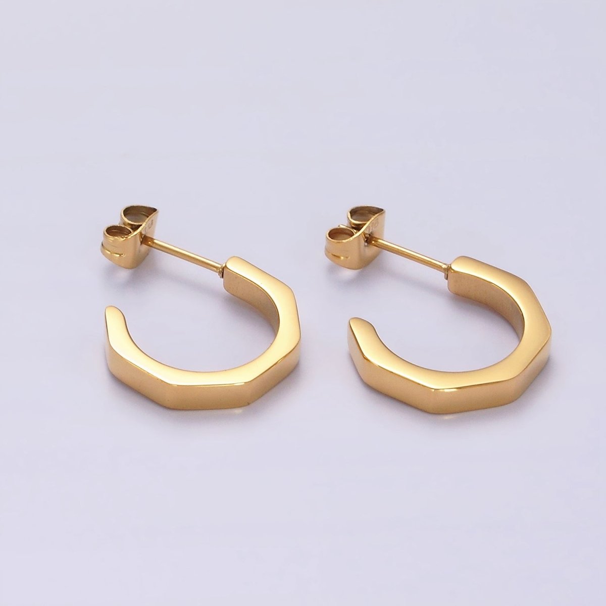 Stainless Steel 16mm Octagonal C-Shaped Hoop Earrings in Gold &amp; Silver | V199