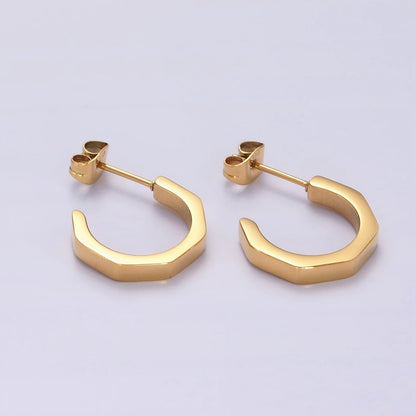 Stainless Steel 16mm Octagonal C-Shaped Hoop Earrings in Gold &amp; Silver | V199