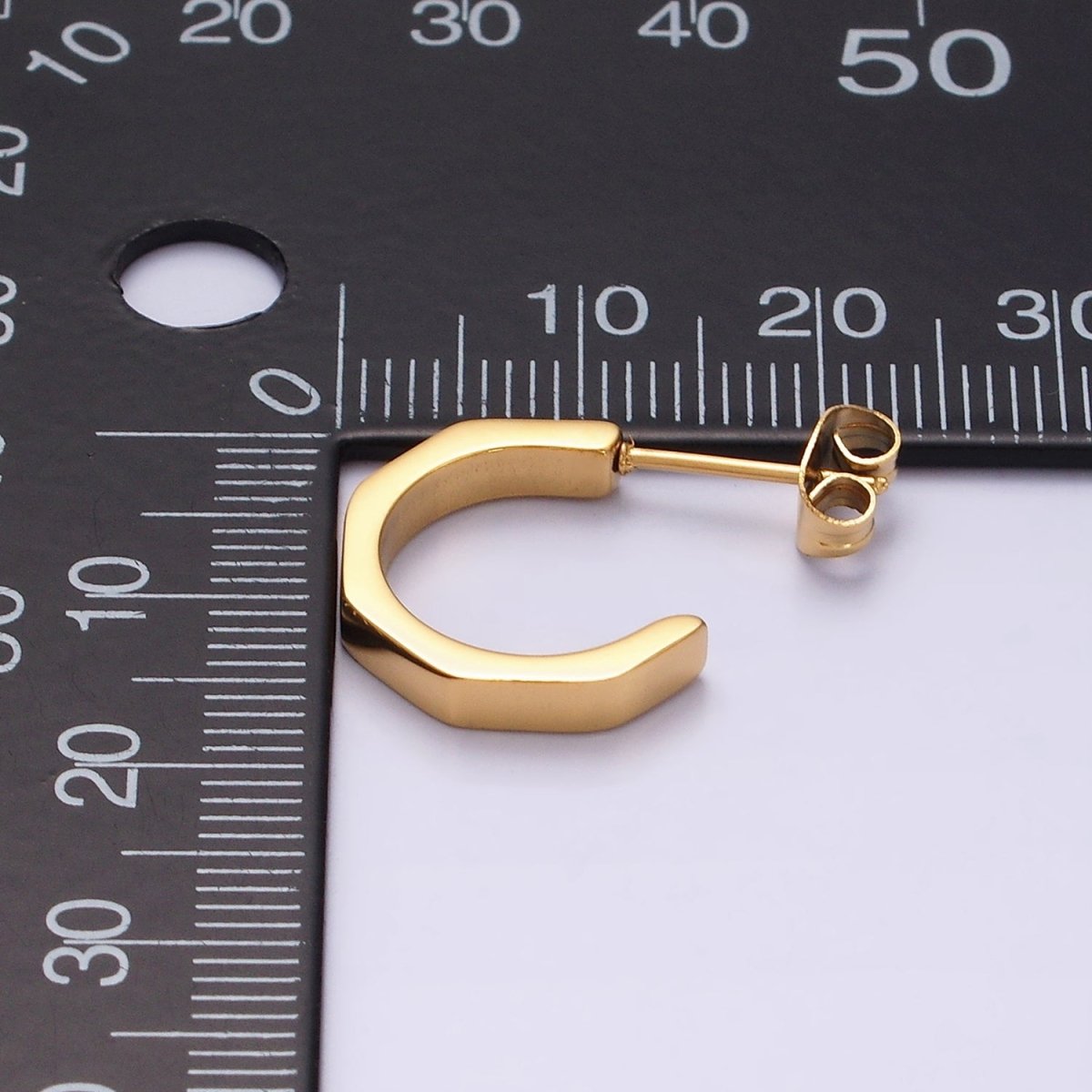 Stainless Steel 16mm Octagonal C-Shaped Hoop Earrings in Gold &amp; Silver | V199