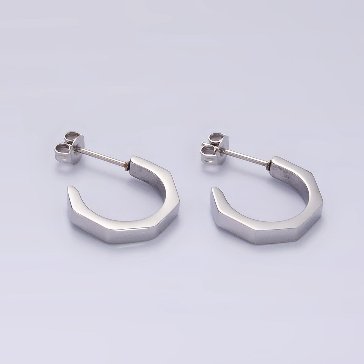Stainless Steel 16mm Octagonal C-Shaped Hoop Earrings in Gold &amp; Silver | V199