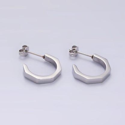 Stainless Steel 16mm Octagonal C-Shaped Hoop Earrings in Gold &amp; Silver | V199