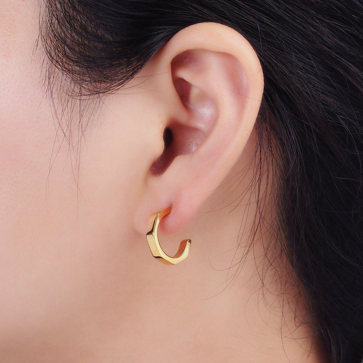 Stainless Steel 16mm Octagonal C-Shaped Hoop Earrings in Gold &amp; Silver | V199