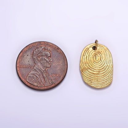 Stainless Steel 17.5mm Circular Line-Textured Hammered Oval Charm | P1235