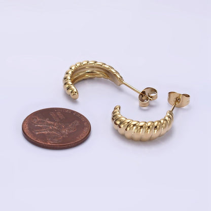 Stainless Steel 17.5mm Twist Croissant Dome C-Shaped Hoop Earrings | AE706