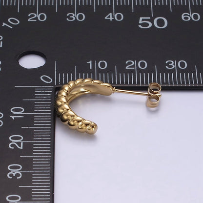 Stainless Steel 17.5mm Twist Croissant Dome C-Shaped Hoop Earrings | AE706