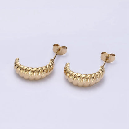 Stainless Steel 17.5mm Twist Croissant Dome C-Shaped Hoop Earrings | AE706