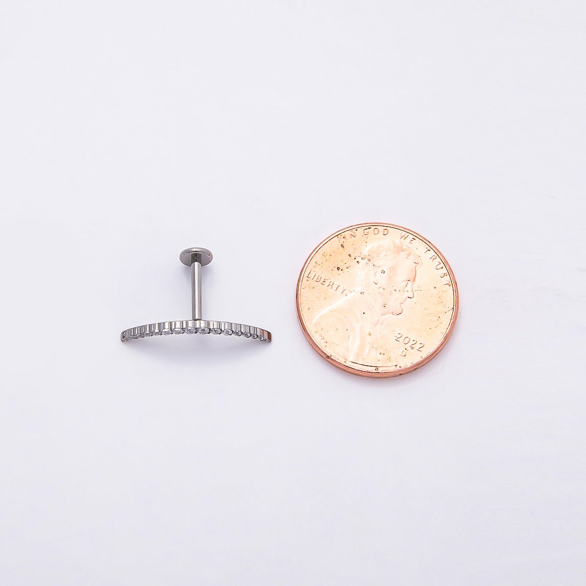 Titanium 17mm Micro Paved CZ Curved Single Cartilage Piercing Flat Back Stud | BJ-00031