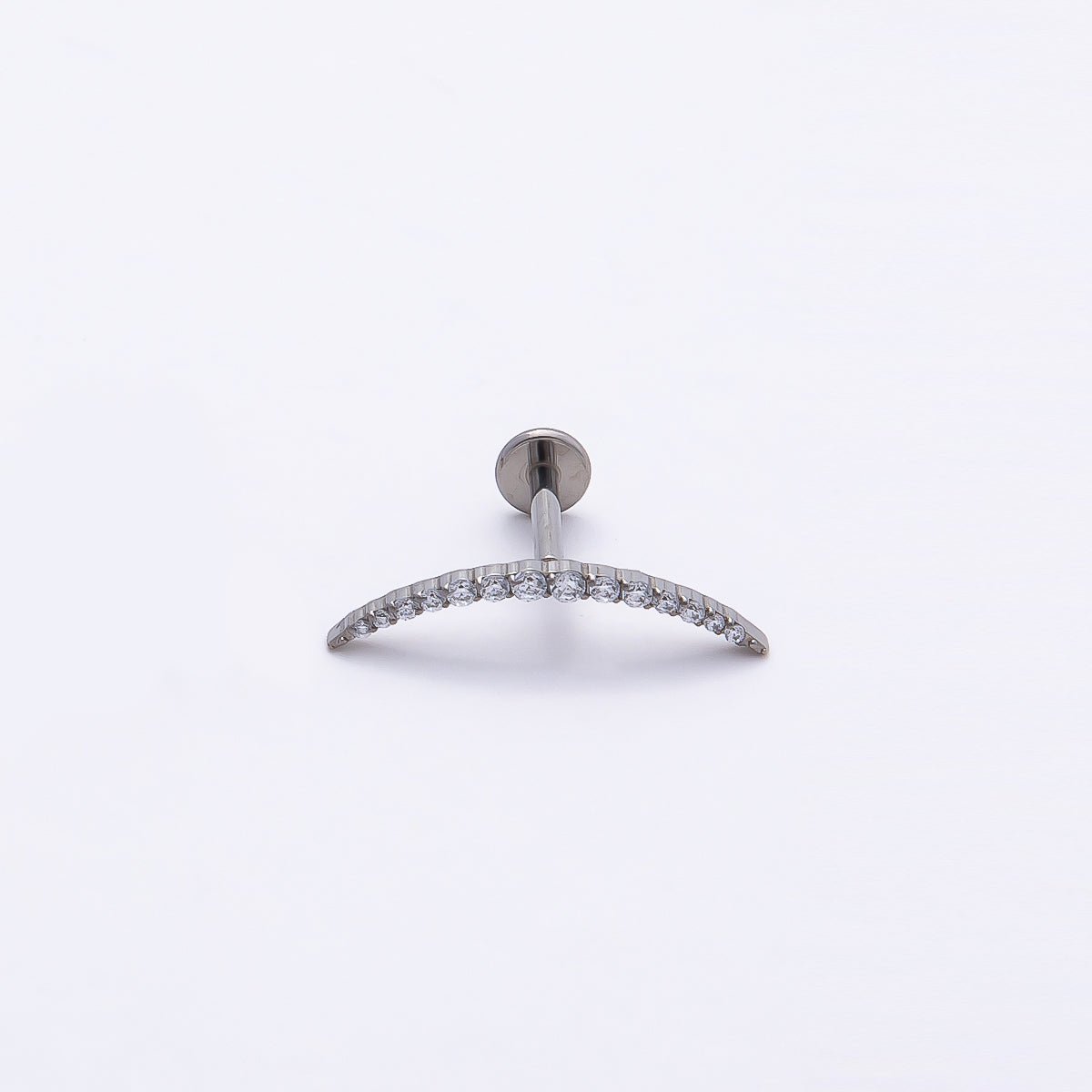 Titanium 17mm Micro Paved CZ Curved Single Cartilage Piercing Flat Back Stud | BJ-00031