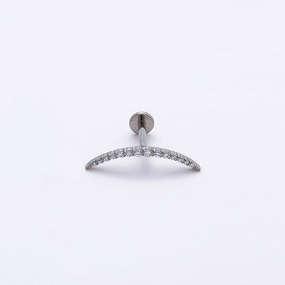 Titanium 17mm Micro Paved CZ Curved Single Cartilage Piercing Flat Back Stud | BJ-00031