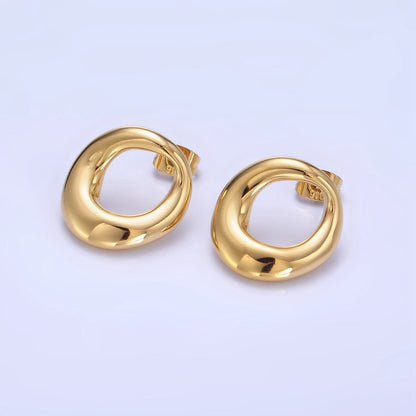 Stainless Steel 18mm Open Circular Band Stud Earrings in Gold &amp; Silver | AB1368 AB1369