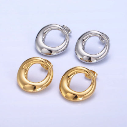 Stainless Steel 18mm Open Circular Band Stud Earrings in Gold &amp; Silver | AB1368 AB1369