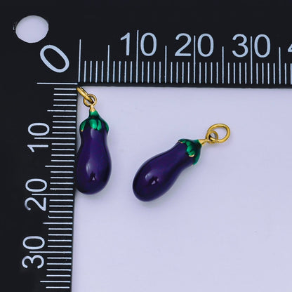 Stainless Steel 18mm Purple Enamel Eggplant Vegetable Charm | J-502