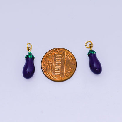 Stainless Steel 18mm Purple Enamel Eggplant Vegetable Charm | J-502