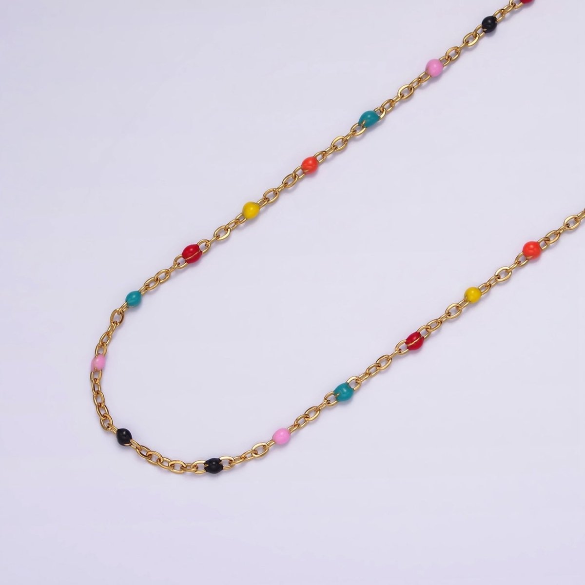 Stainless Steel 1.8mm Satellite Enamel Bead Cable Unfinished Chain For Jewelry Making in Gold &amp; Silver | ROLL-1427 ROLL-1428 Clearance Pricing