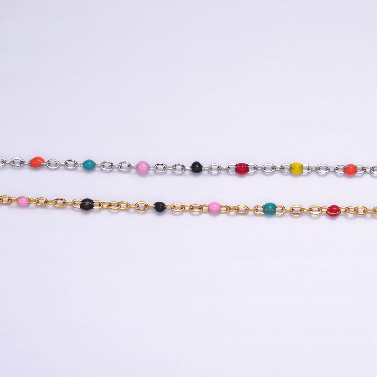 Stainless Steel 1.8mm Satellite Enamel Bead Cable Unfinished Chain For Jewelry Making in Gold &amp; Silver | ROLL-1427 ROLL-1428 Clearance Pricing