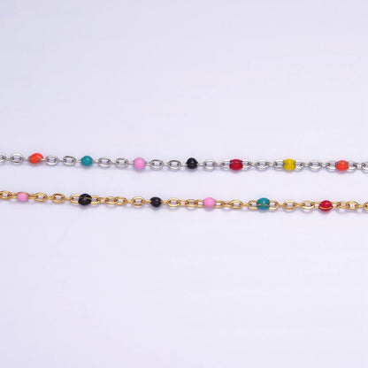 Stainless Steel 1.8mm Satellite Enamel Bead Cable Unfinished Chain For Jewelry Making in Gold &amp; Silver | ROLL-1427 ROLL-1428 Clearance Pricing