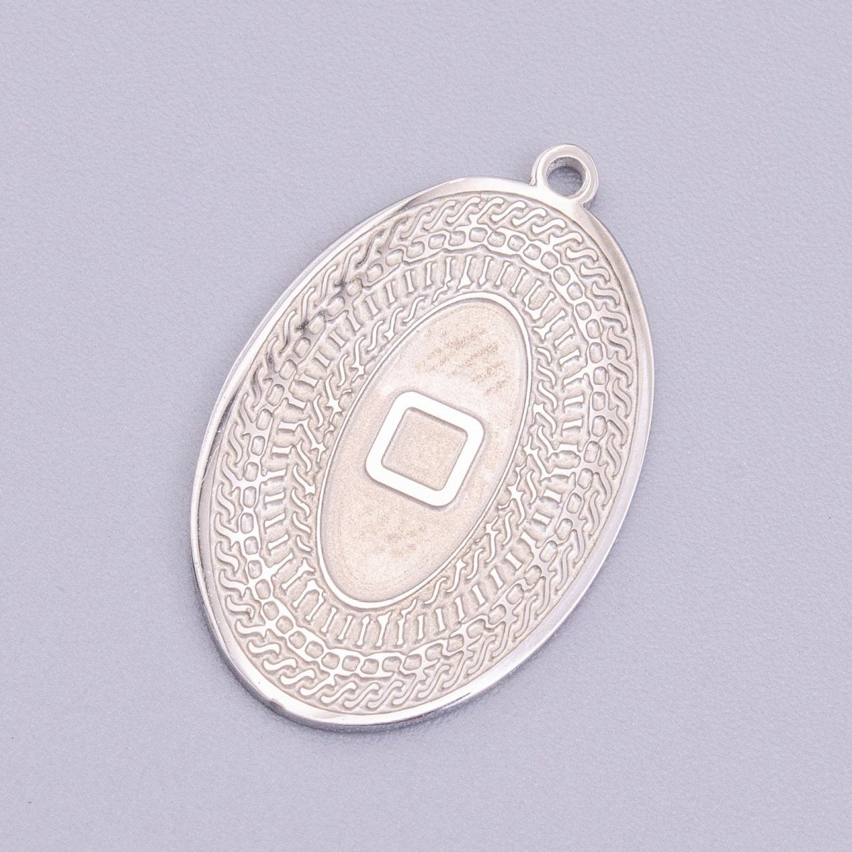 Stainless Steel 19.5mm Geometric Engraved Box Oval Charm in Gold &amp; Silver | P-919
