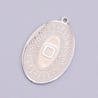 Stainless Steel 19.5mm Geometric Engraved Box Oval Charm in Gold &amp; Silver | P-919