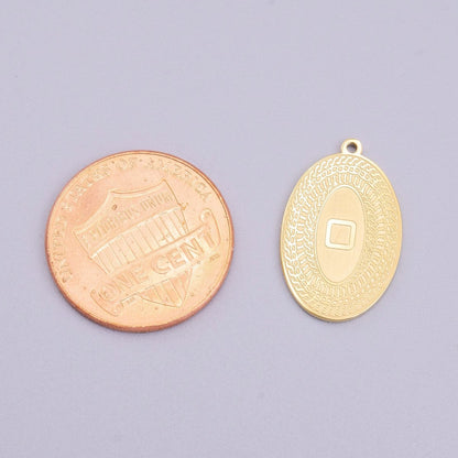 Stainless Steel 19.5mm Geometric Engraved Box Oval Charm in Gold &amp; Silver | P-919