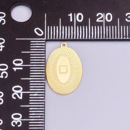 Stainless Steel 19.5mm Geometric Engraved Box Oval Charm in Gold &amp; Silver | P-919