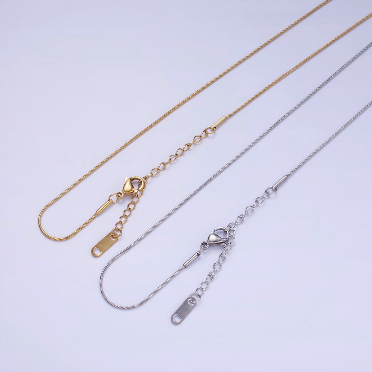 Stainless Steel 1mm Snake Chain 18 Inch Necklace w. Extender in Gold &amp; Silver | WA-2486 WA-2487