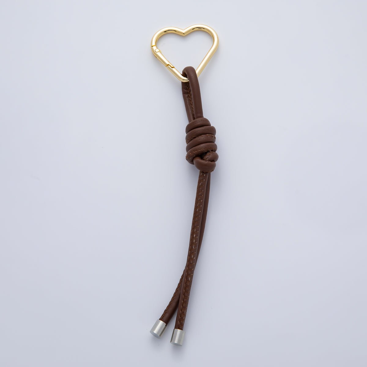 Stainless Steel 205mm Brown Leather Knot Cord Heart Push Gate Keychain Accessories | WB-00185