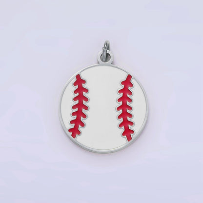 Stainless Steel 20mm Baseball Sports Enamel Round Charm in Gold &amp; Silver | P966