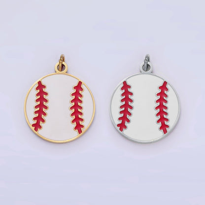 Stainless Steel 20mm Baseball Sports Enamel Round Charm in Gold &amp; Silver | P966