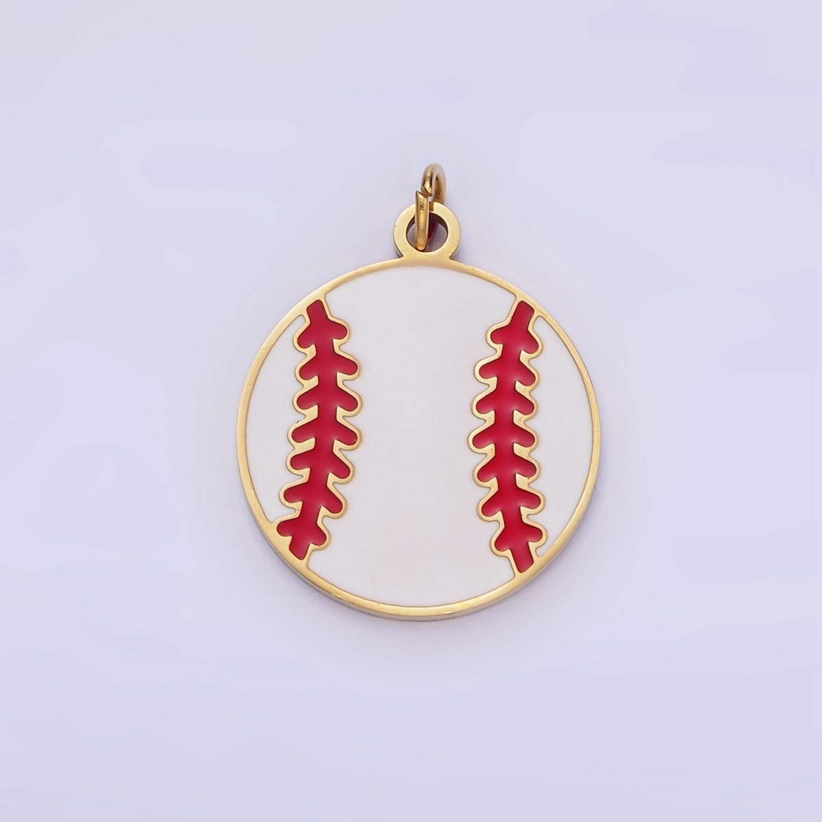 Stainless Steel 20mm Baseball Sports Enamel Round Charm in Gold &amp; Silver | P966