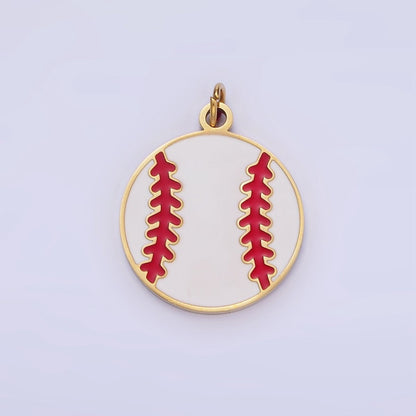 Stainless Steel 20mm Baseball Sports Enamel Round Charm in Gold &amp; Silver | P966