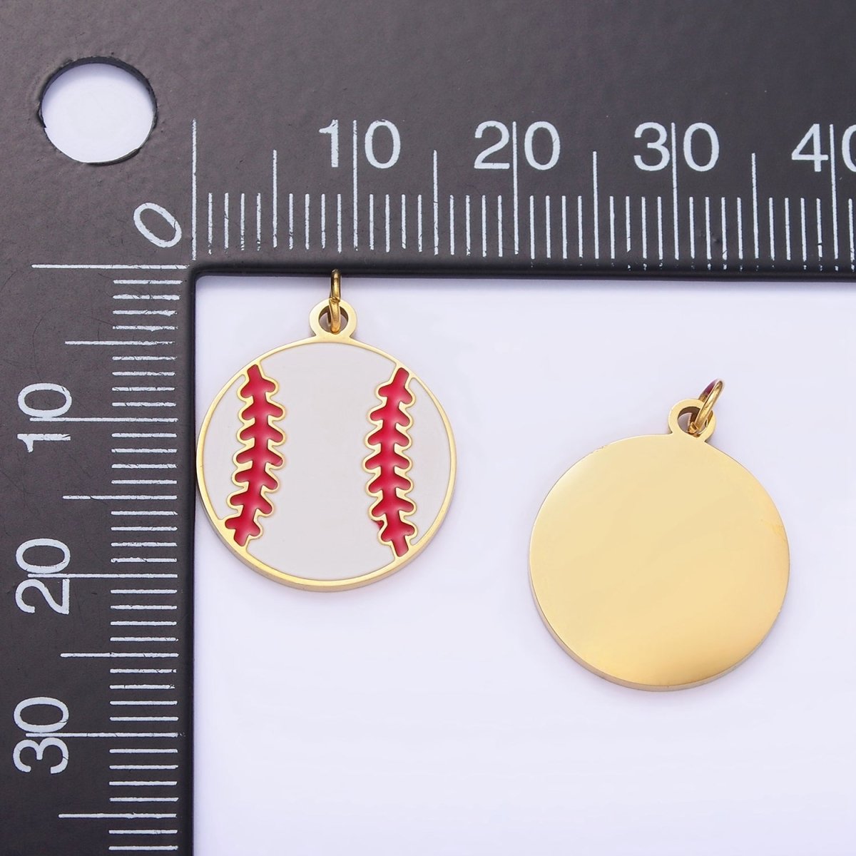 Stainless Steel 20mm Baseball Sports Enamel Round Charm in Gold &amp; Silver | P966