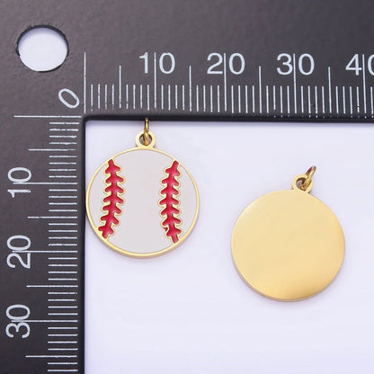 Stainless Steel 20mm Baseball Sports Enamel Round Charm in Gold &amp; Silver | P966