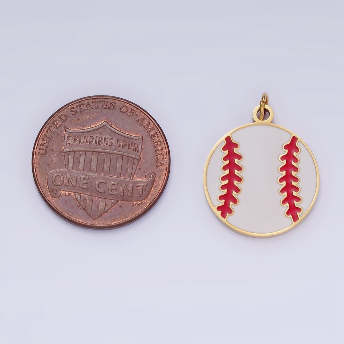 Stainless Steel 20mm Baseball Sports Enamel Round Charm in Gold &amp; Silver | P966