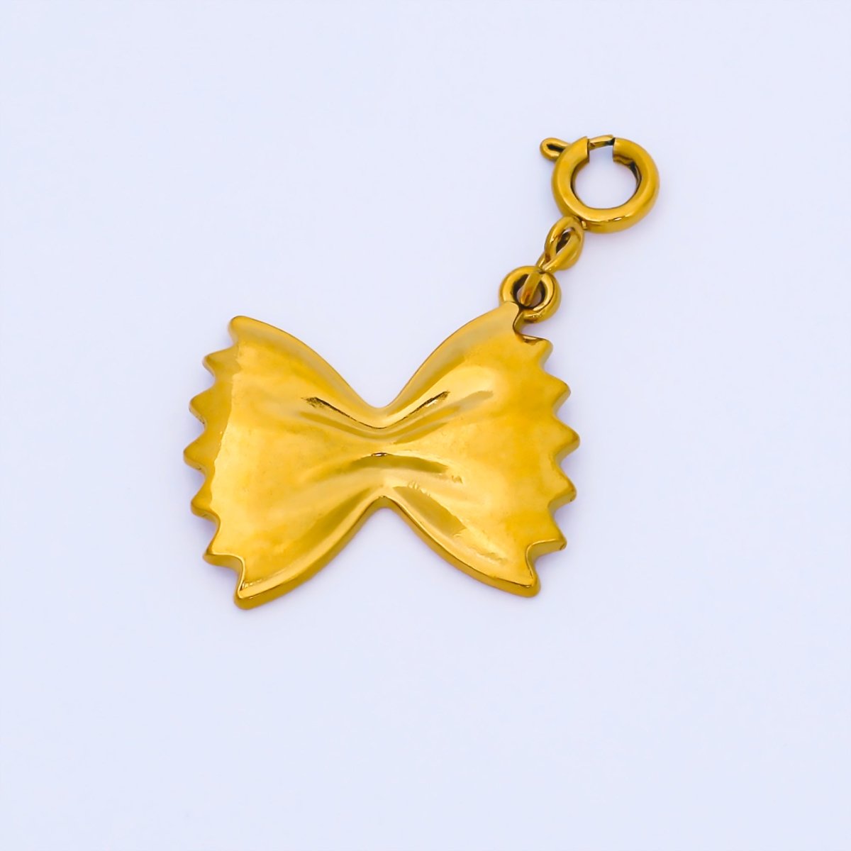 Stainless Steel PVD 20mm Italian Farfalle Bow Tie Pasta Food 3D Multidimensional Charm w. Spring Ring | J591