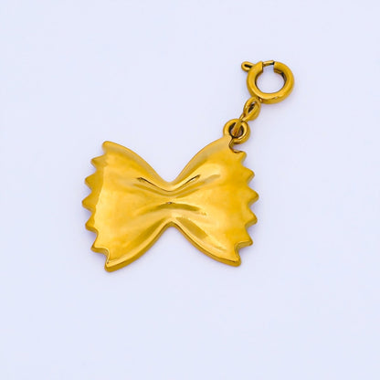 Stainless Steel PVD 20mm Italian Farfalle Bow Tie Pasta Food 3D Multidimensional Charm w. Spring Ring | J591