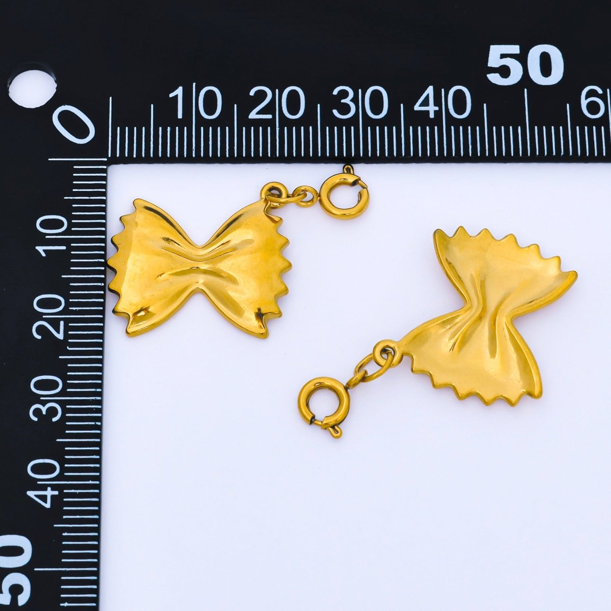 Stainless Steel PVD 20mm Italian Farfalle Bow Tie Pasta Food 3D Multidimensional Charm w. Spring Ring | J591
